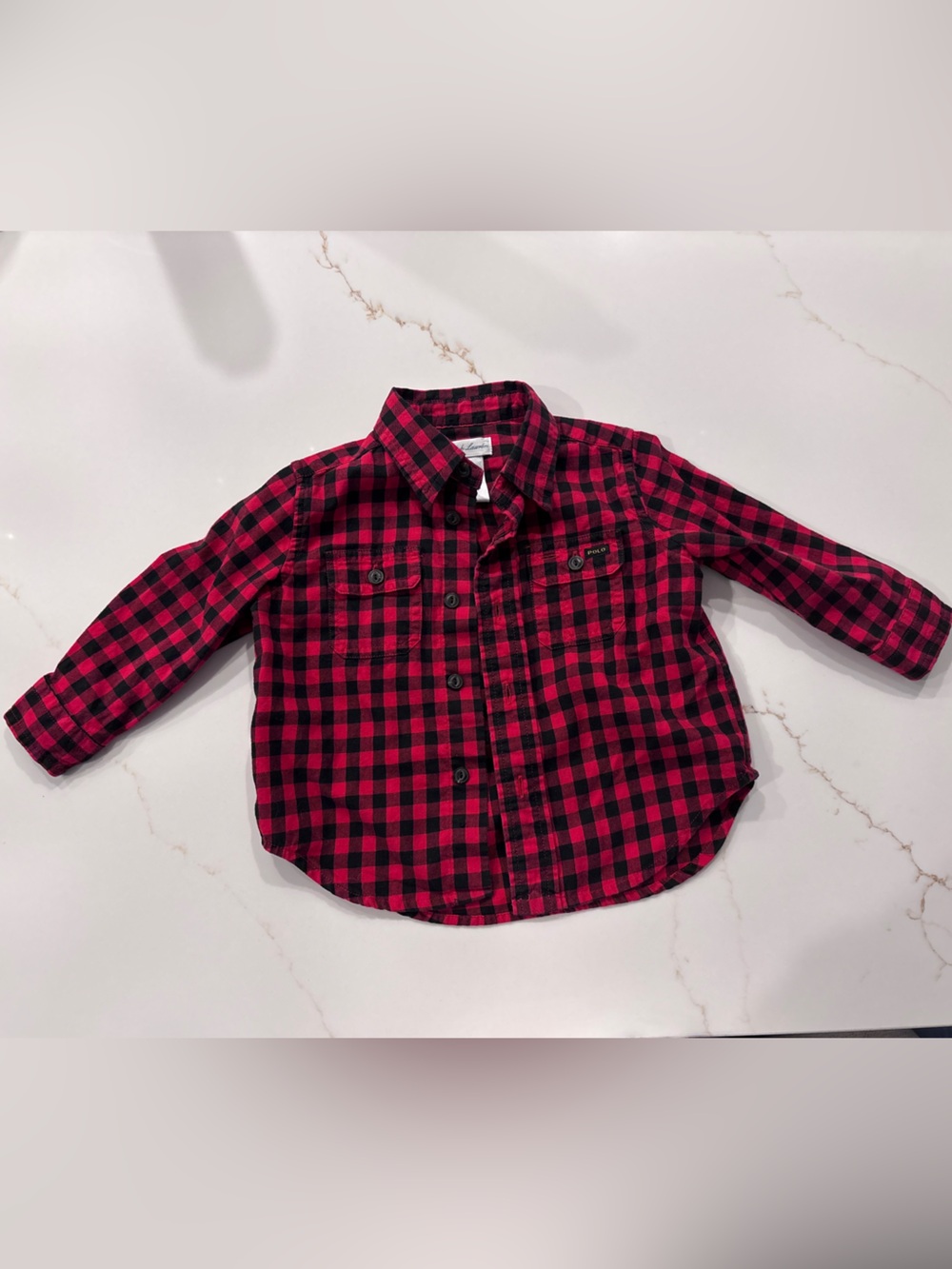 🔴⚫️ Ralph Lauren Red and Black Plaid Button-Down Kids Shirt